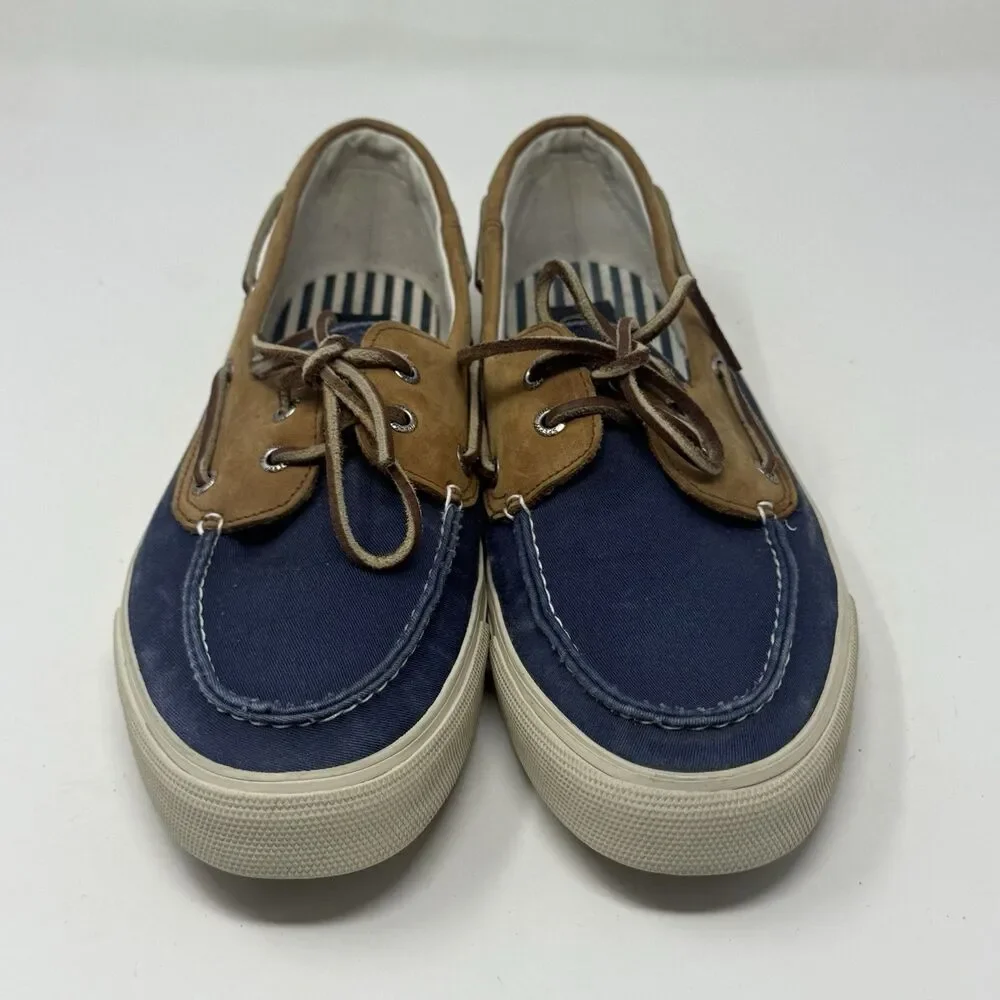 Sperry Top Sider Bahama Boat Shoes Mens 11 M Blue Brown Leather Canvas 2 Eye